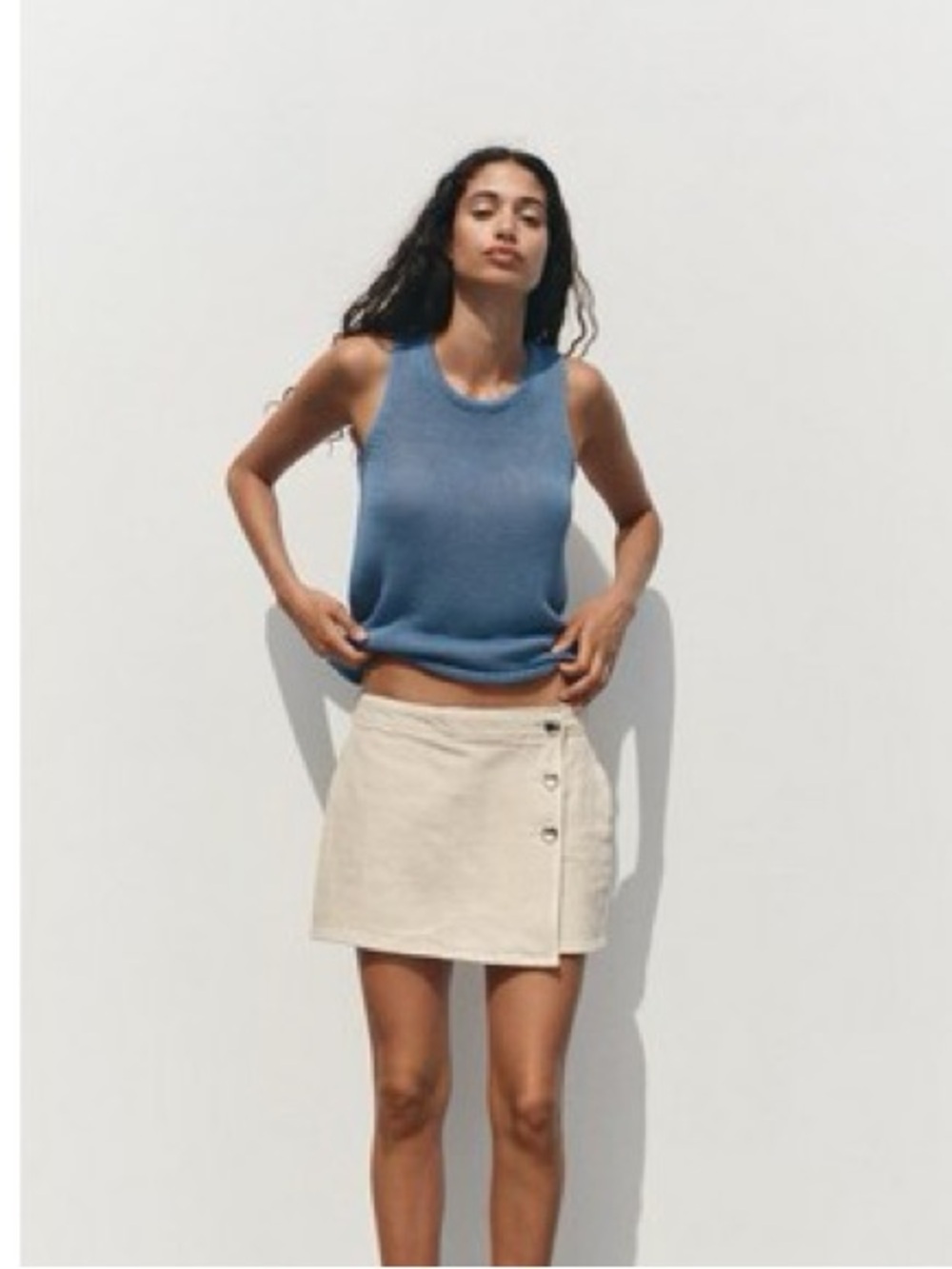 Zara Wrap Denim Skort Sand Beige NWT Size M